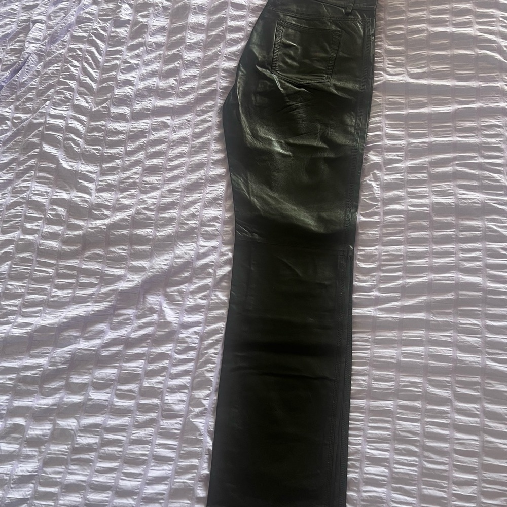 Barbara Bui Midnight Black original Leather Trousers woman, men  size L long 34